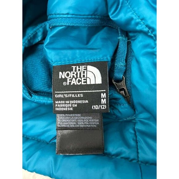 The North Face Reversible Girls Medium Teal Jacket Puffer Fuzzy Fleece Full Zip - Picture 4 of 16